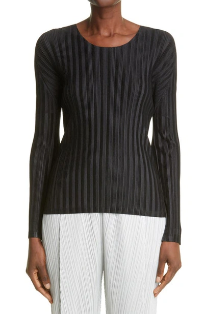 Shop Issey Miyake Pleated Long Sleeve Top In Black