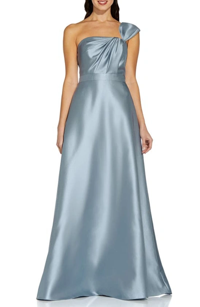 Shop Adrianna Papell One-shoulder A-line Mikado Gown In Moonlight Blue