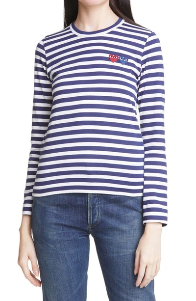 Shop Comme Des Garçons Stripe T-shirt In Navy