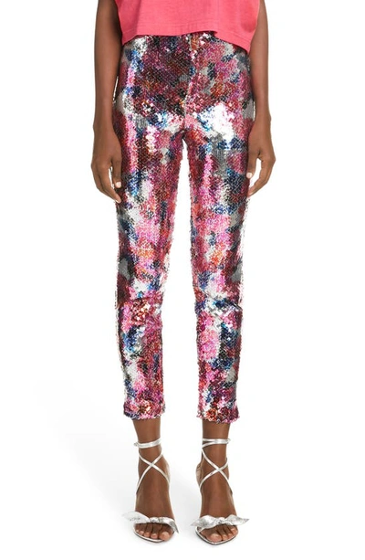 Shop Isabel Marant Odizia Floral Sequin Crop Pants In Multicolor