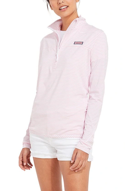 Shop Vineyard Vines Microstripe Sankaty Half Zip Shep Shirt In Pink Cloud Stripe