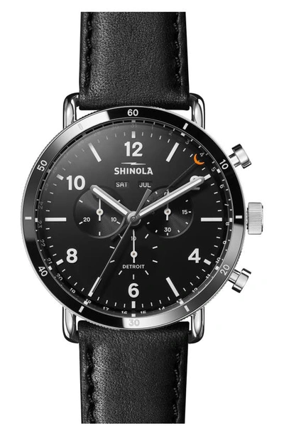 Shop Shinola Canfield Sport Chronograph Leather Strap Watch, 45mm In Black/ Silver