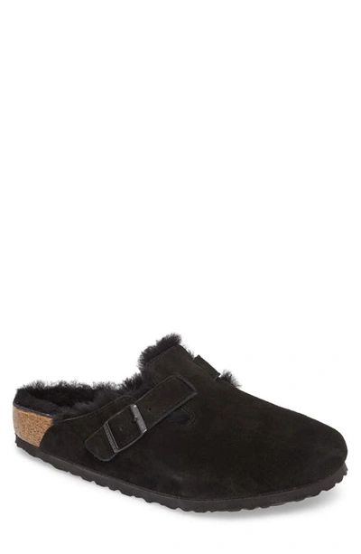 Birkenstock Suede Leather Emblem Buckle Slippers In Black