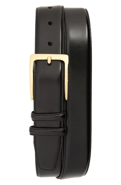 Shop Johnston & Murphy Smooth Leather Belt In Black
