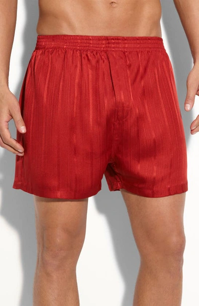 Shop Majestic Herringbone Stripe Silk Boxer Shorts In Mahogany