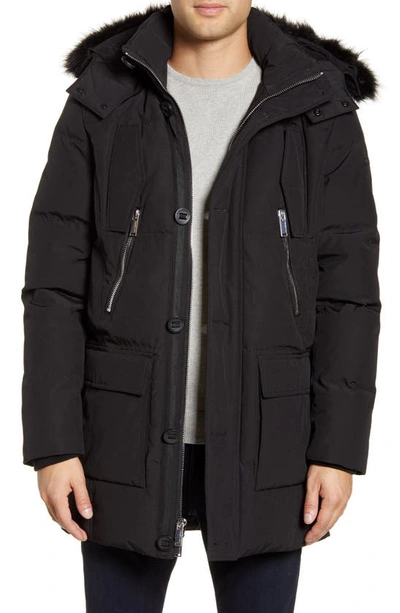 Shop Karl Lagerfeld Faux Fur Trim Down & Feather Quilted Parka In Black