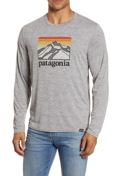 Shop Patagonia Capilene Cool Daily Long Sleeve T-shirt In Line Logo Ridge/ Feather Grey