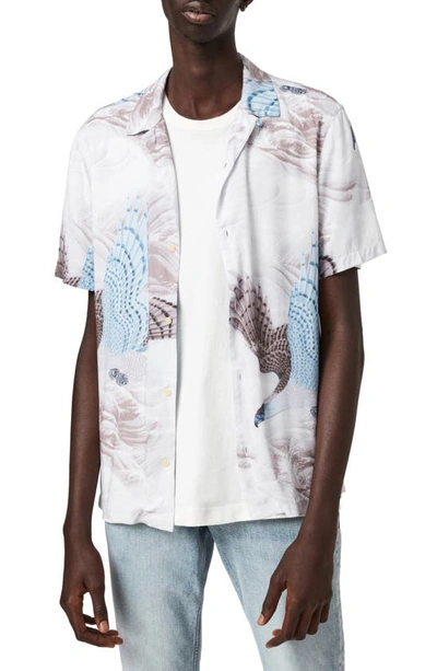 Shop Allsaints Rapax Bird Print Short Sleeve Button-up Camp Shirt In Beige