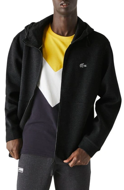 Shop Lacoste Taped Zip Hoodie In Grey