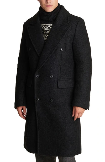 Shop Karl Lagerfeld Wool Blend Double Breasted Topcoat In Black
