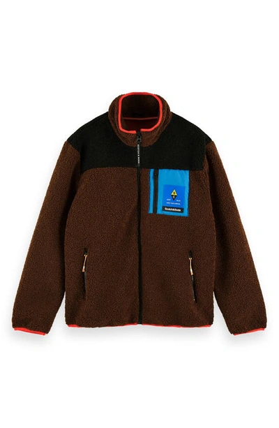 Shop Scotch & Soda Colorblock Faux Fur Jacket In Brown