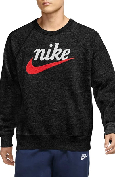 Shop Nike Heritage Crewneck Sweatshirt In Black/ Heather