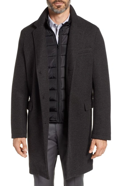 Shop Andrew Marc Cunningham Quilted Bib Inset Topcoat In Charcoal