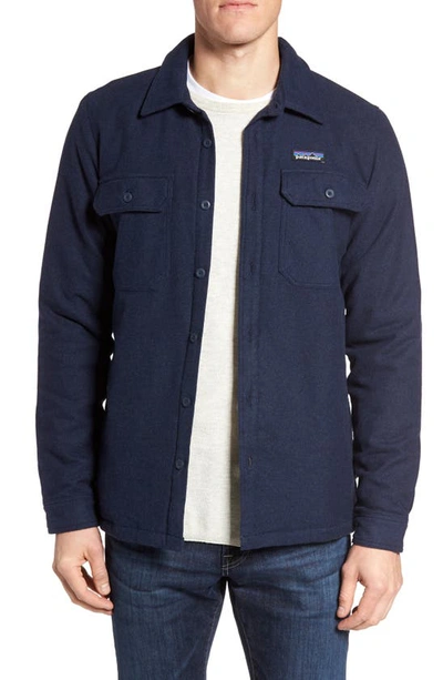 Shop Patagonia 'fjord' Flannel Shirt Jacket In Navy Blue