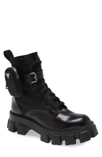 Shop Prada Removable Pouch Combat Boot In Black