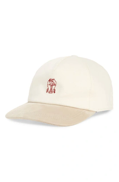 Shop Brunello Cucinelli Logo Suede Brim Baseball Cap In Off White