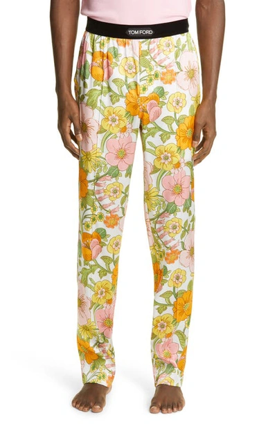 Shop Tom Ford Floral Stretch Silk Pajama Pants In Pink Orange