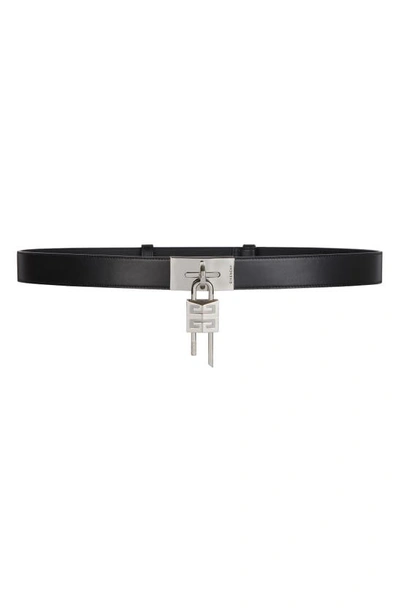 Shop Givenchy 4g Lock Leather Belt In Black