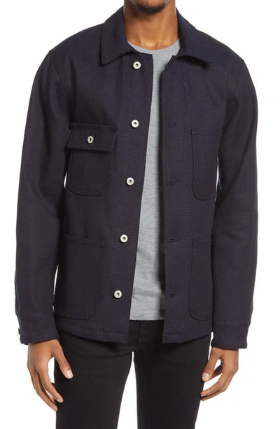 Shop Naked And Famous Canvas Chore Coat In Indigo Basketweave