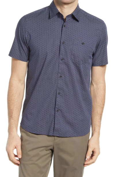 Shop Ted Baker Hamok Dot Short Sleeve Button-up Shirt In Navy