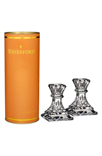 Waterford Giftology Lismore Set Of Two 4in Candlesticks With $20 Credit In Crystal