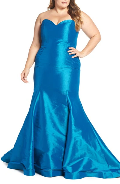 Shop Mac Duggal Bustier Mermaid Gown In Peacock