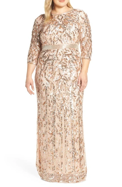 Shop Mac Duggal Beaded Evening Dress In Rose Gold