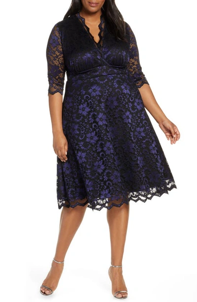 Kiyonna Women's Plus Size Mon Cherie Floral Lace Cocktail Dress In Violet Noir