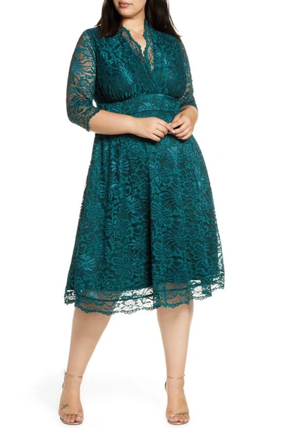 Shop Kiyonna Mademoiselle Lace A-line Dress In Emerald Green