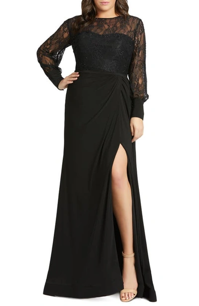 Shop Mac Duggal Long Sleeve Lace Illusion Gown In Black