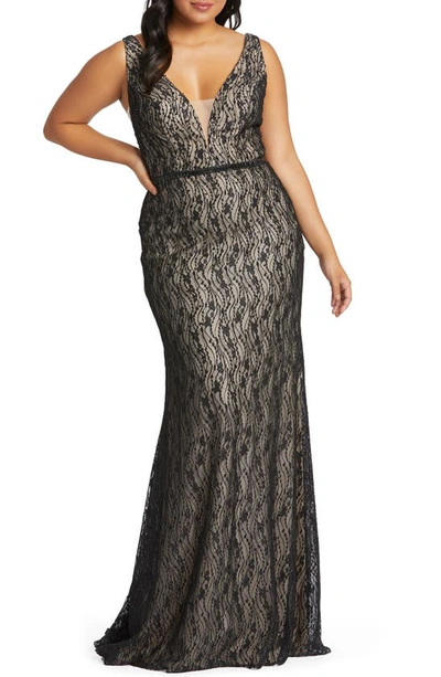 Shop Mac Duggal Lace Trumpet Gown In Black Nude
