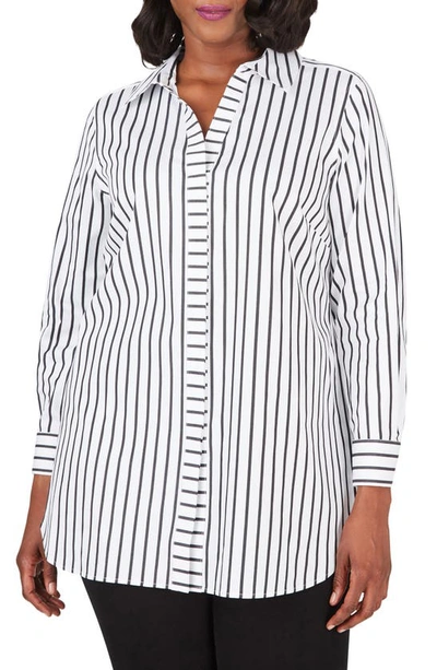 Shop Foxcroft Vera Career Stripe Button-up Shirt In Black