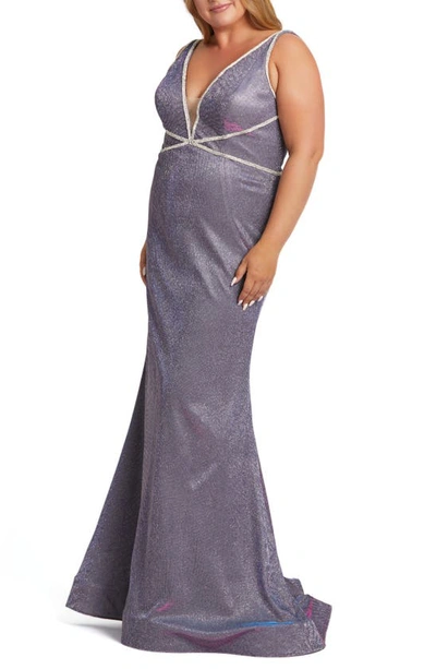 Shop Mac Duggal Metallic Trumpet Prom Dress With Train In Lavender Twinkle