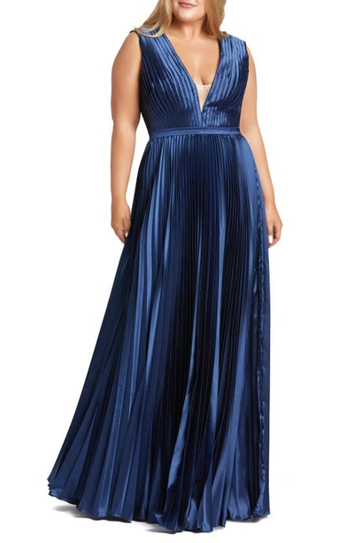 Shop Mac Duggal Plunge Pleat Gown In Midnight Blue