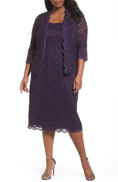 Shop Alex Evenings Lace Cocktail Dress With Jacket In Eggplant