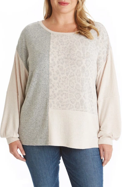 Shop Adyson Parker Cozy Patchwork Knit Top In Heather Grey Combo