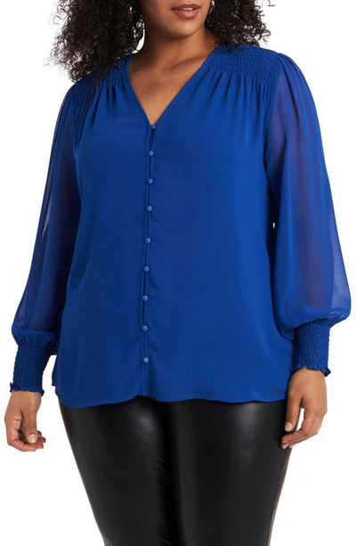 Shop 1.state 1. State Ruffle Cold-shoulder Georgette Top In Cobalt Sea
