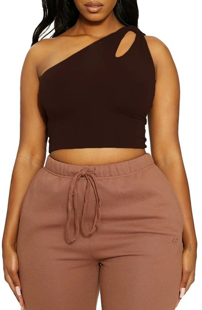 Naked Wardrobe Off The Shoulder Crop Top in Chocolate Brown