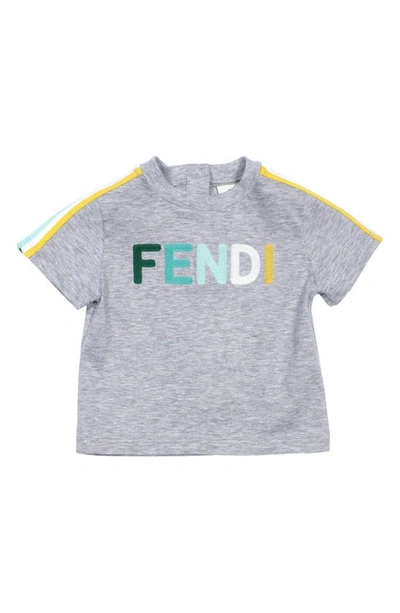 Shop Fendi Embroidered Logo T-shirt In Grey/ Green