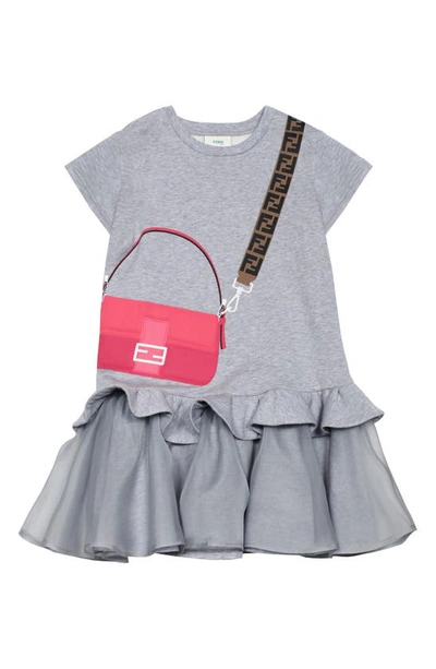 Shop Fendi Kids' Bag Print Short Sleeve Sweatshirt Dress In Grey
