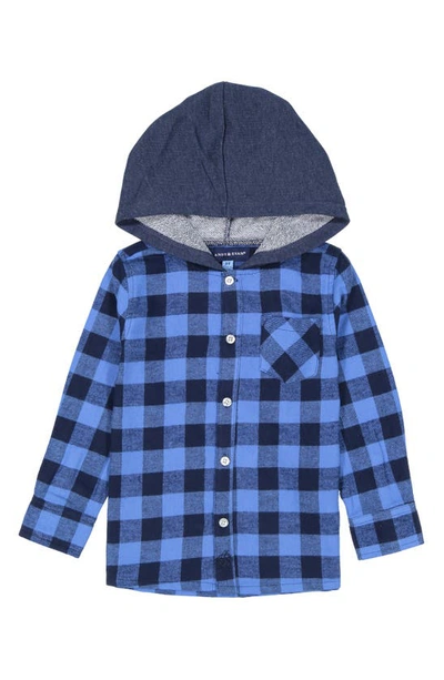 Shop Andy & Evan Kids' Button Front Hoodie In Blue Plaid