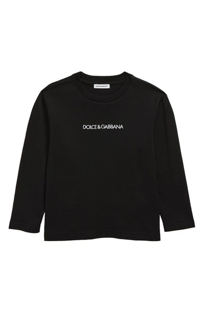 Shop Dolce & Gabbana Kids' Logo Embroidered T-shirt In Nero