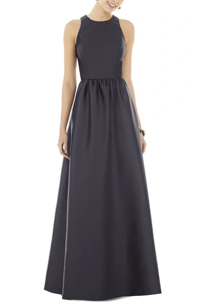 Shop Alfred Sung Satin A-line Gown In Onyx