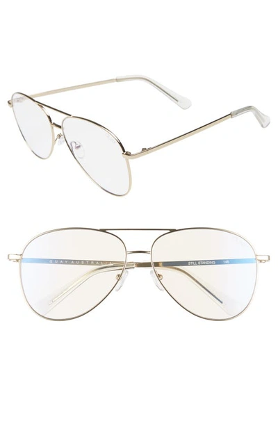 Shop Quay Still Standing 58mm Aviator Fashion Glasses In Gold / Clear Blue Light