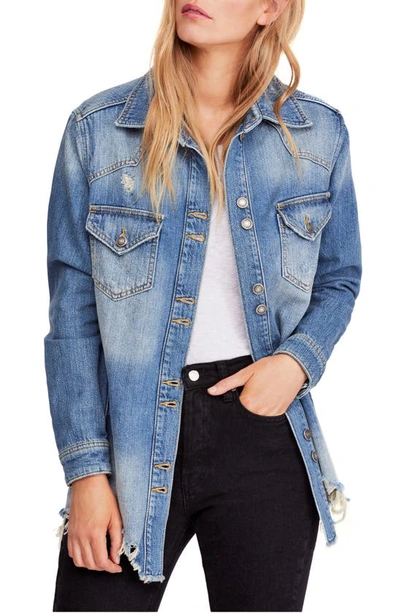 Shop Free People Moonchild Oversize Shirt Jacket In Indigo