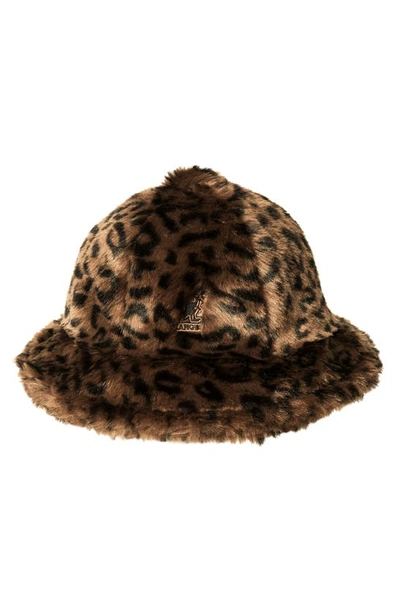 Shop Kangol Faux Fur Casual Bucket Hat In Leopard