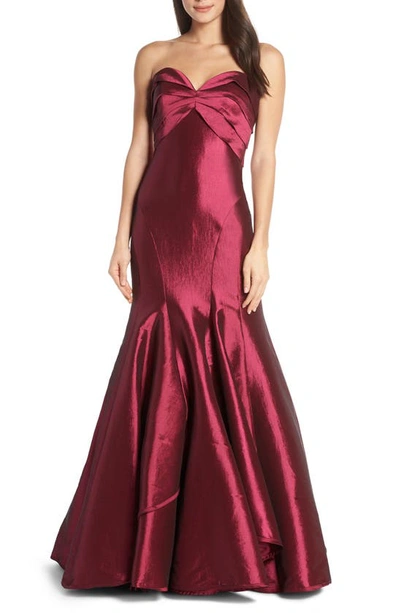 Shop Mac Duggal Strapless Satin Mermaid Evening Dress In Cranberry