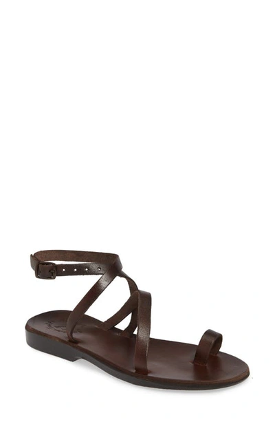 Shop Jerusalem Sandals Mara Toe Loop Sandal In Brown Leather