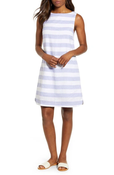 Shop Beachlunchlounge Alina Stripe Linen & Cotton Shift Dress In Ice Blue