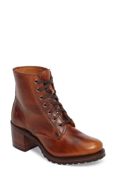 Shop Frye Sabrina 6g Lace-up Boot In Cognac